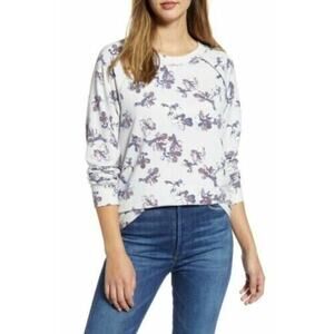 Caslon Women's Ivory Purple B Lena Floral Cozy Print Sweatshirt Small MSRP $49